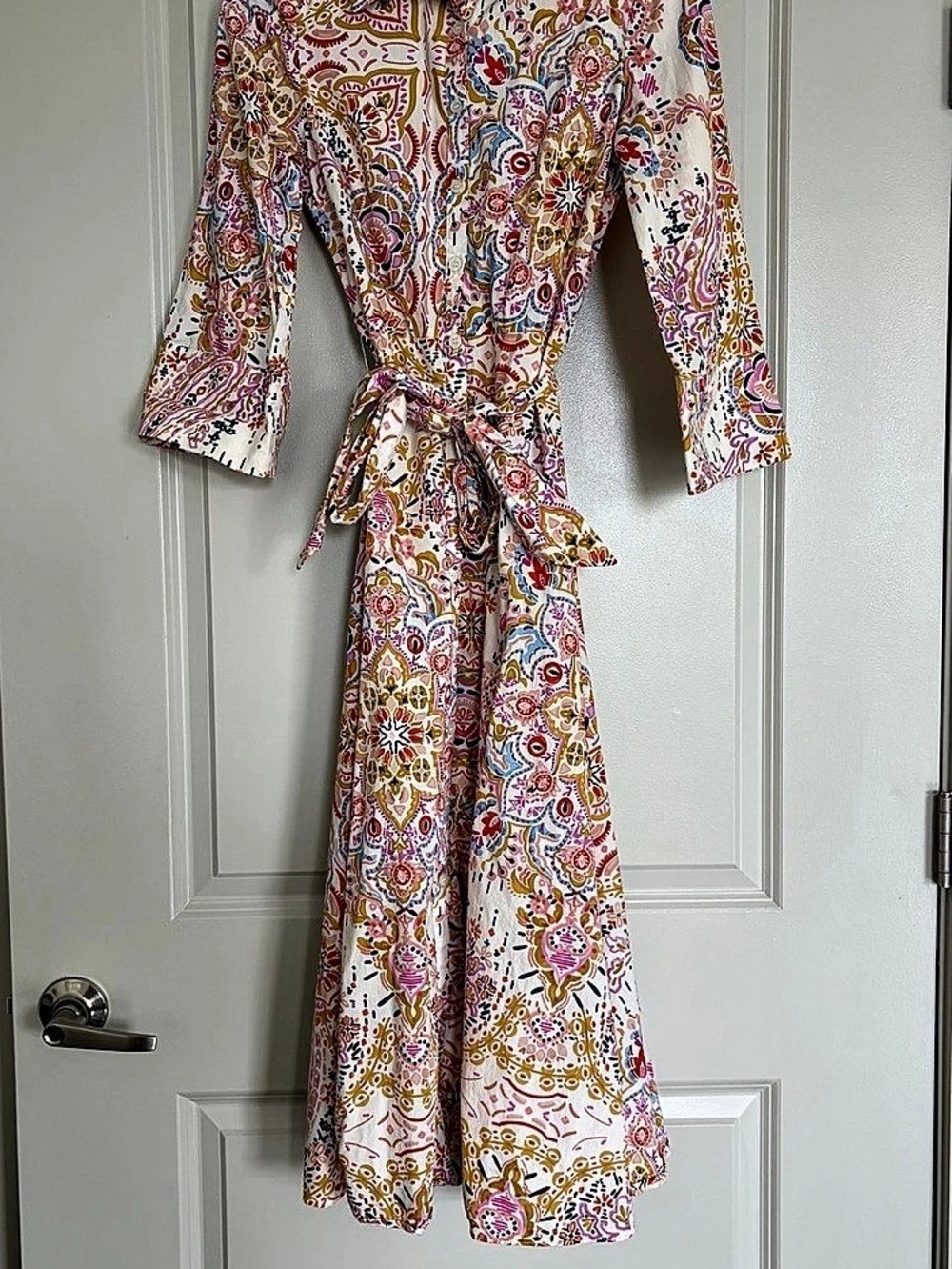 Zara Midi Shirt Dress with Belt in Pink & White